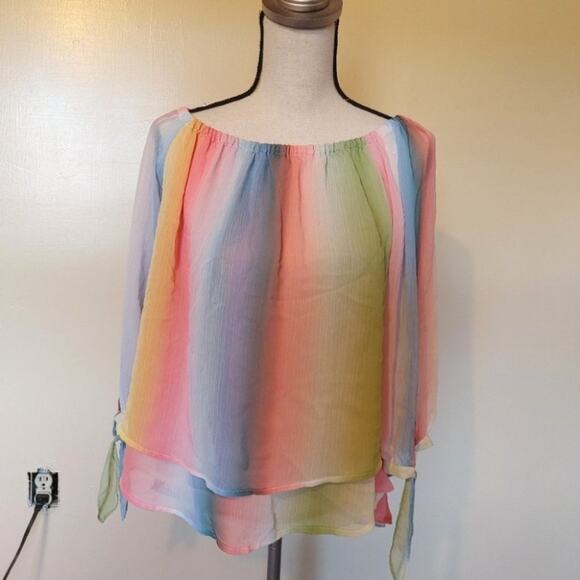 A new Approach A.N.A Size Small Sz S light Sheer Pastel Long Sleeve Bow Sherbet - Picture 1 of 12